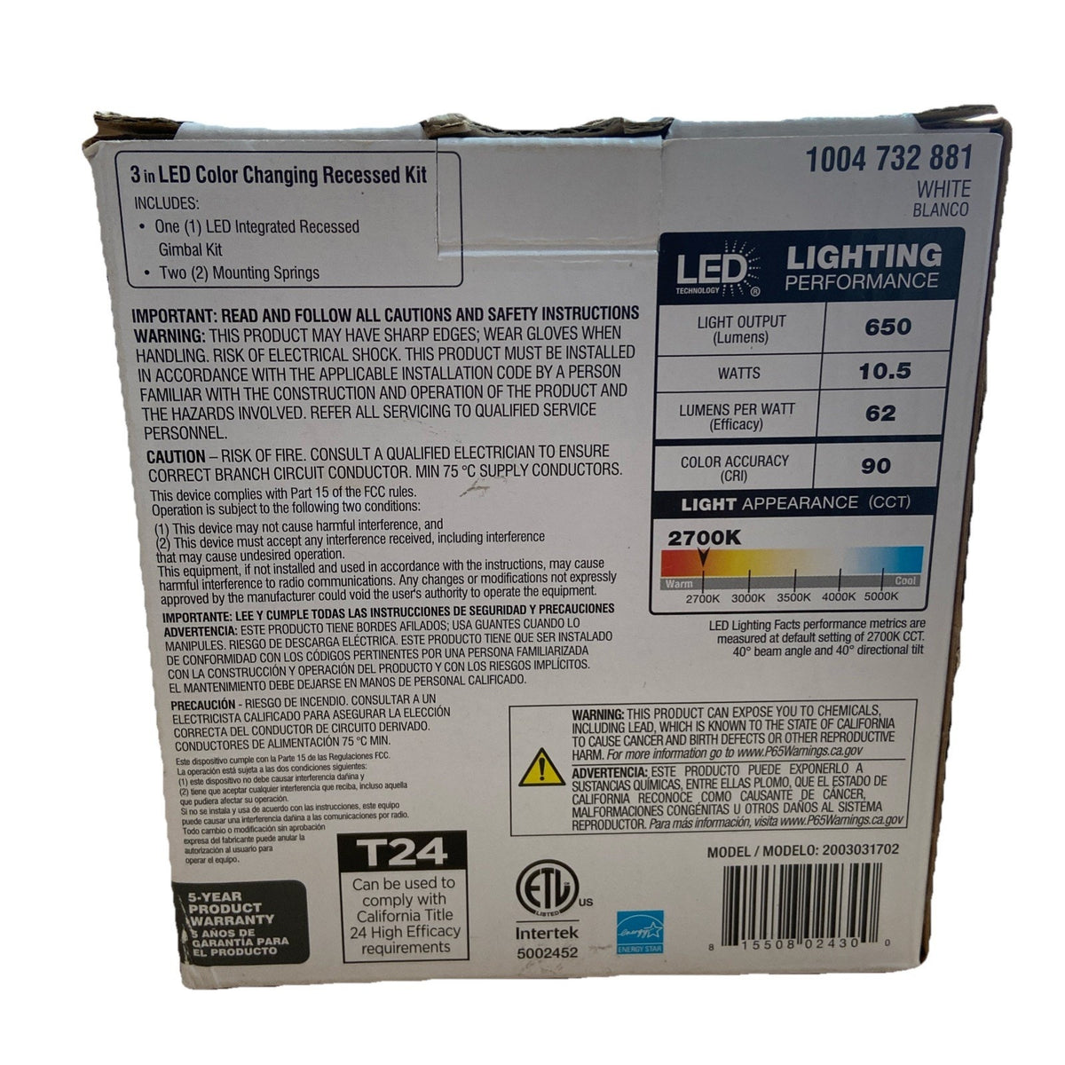 Commercial Electric 3 in. 2700K - 5000K White Blanco Recessed Integrated LED