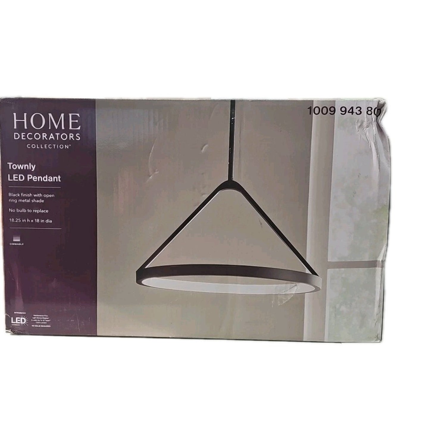 Home Decorators Townly 35-Watt 1-Light Satin Black LED Pendant Light Metal Ring