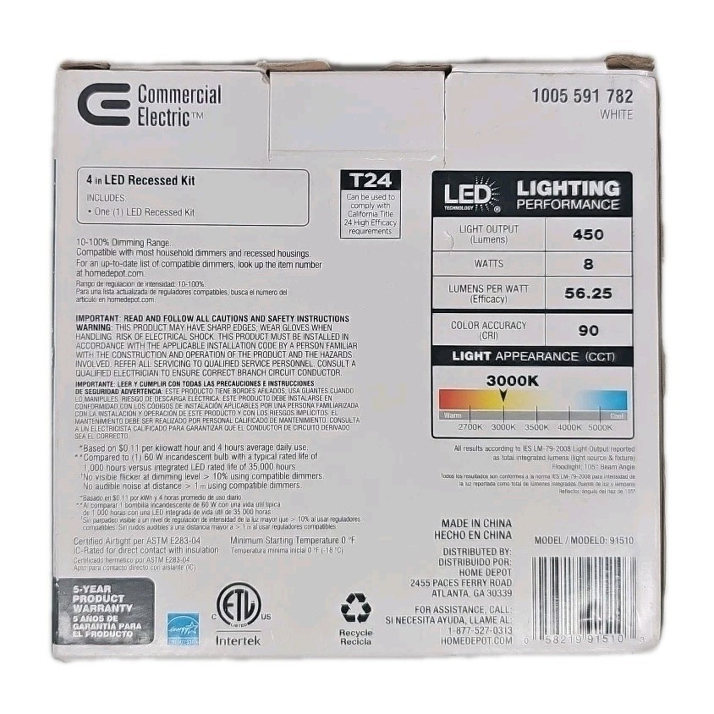 CE Box on Top Integrated LED 4 in Round Canless Recessed Light,White Soft White