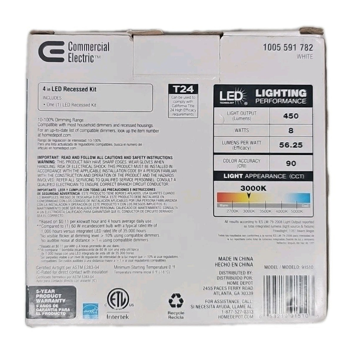 CE Box on Top Integrated LED 4 in Round Canless Recessed Light,White Soft White