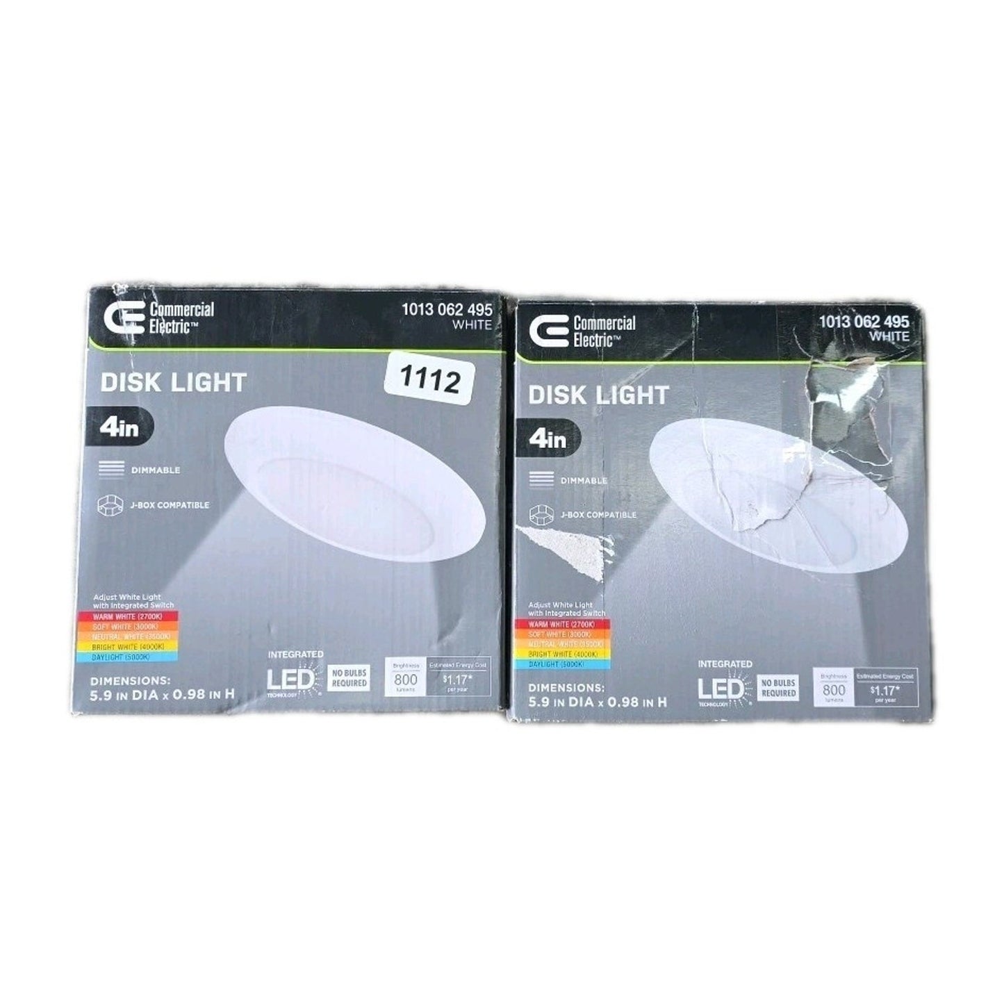 LOT of 2 Commercial Electric 4" LED Disk Light Flush Mount 5CCT Dimmable White