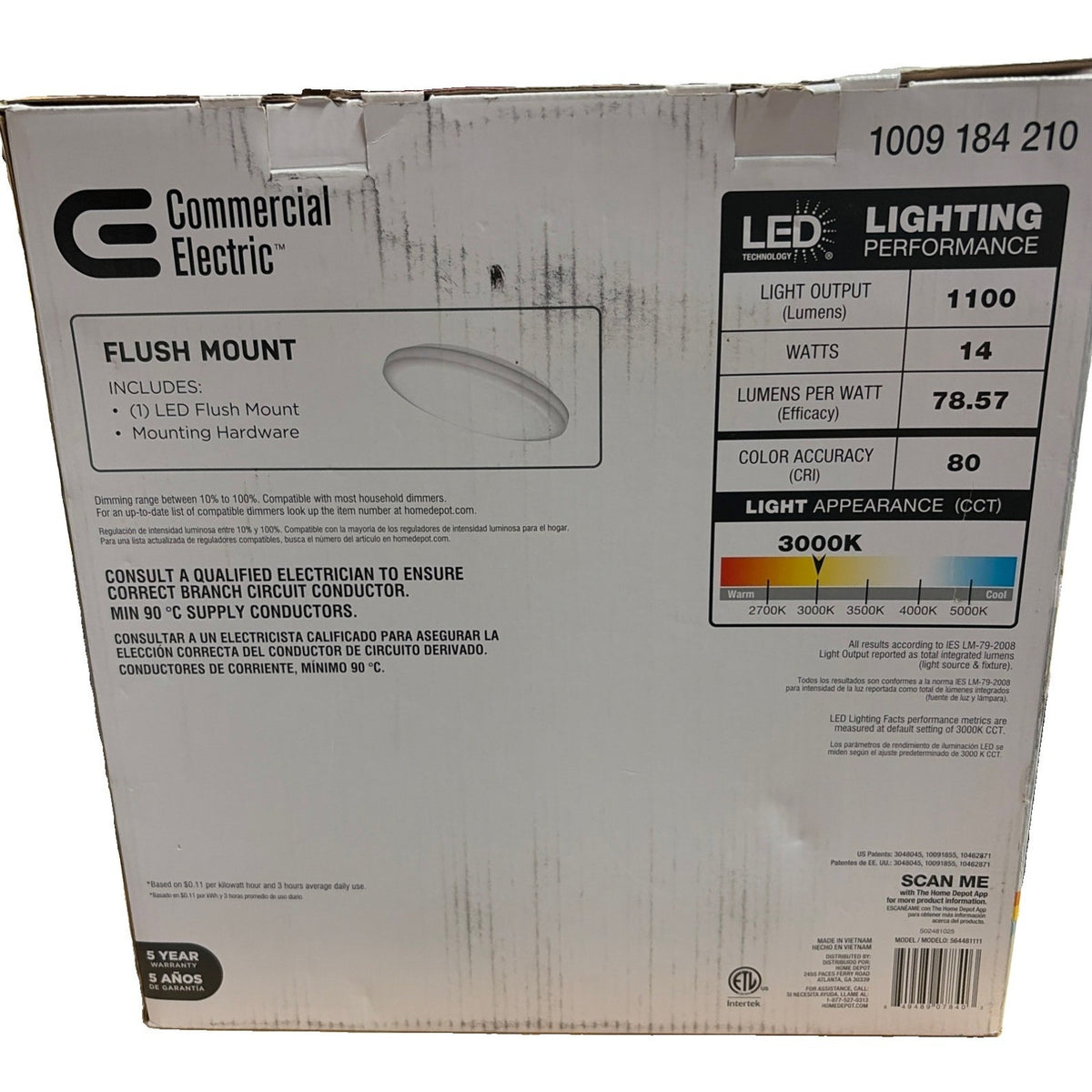 Commercial Electric 12in LED Flush Mount Light White Dimmable 564481111