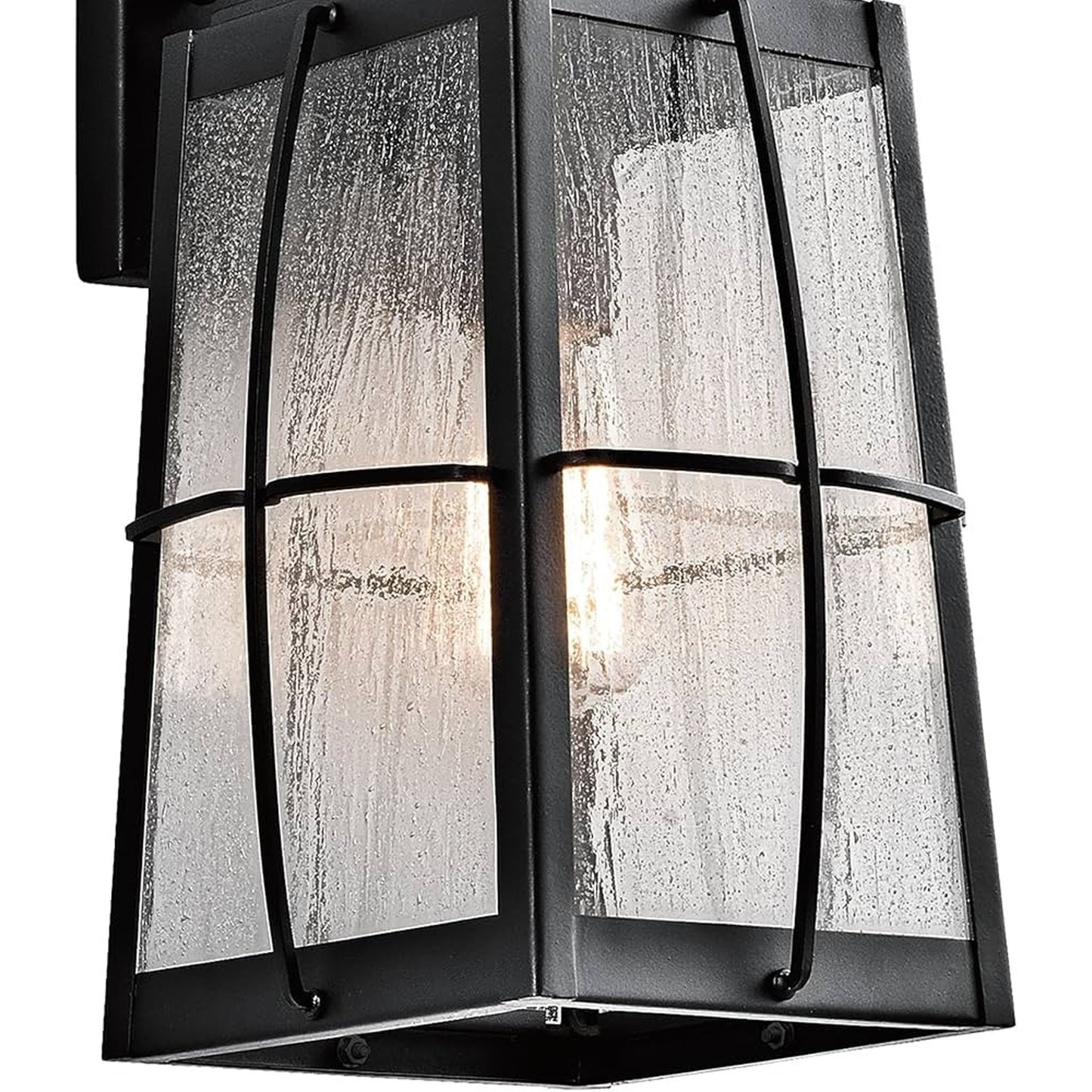KICHLER Tolerand 18" Outdoor Wall Lantern Black Seeded Glass Sconce 49553BKT