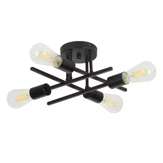 Black 4-Light Sputnik Chandelier Semi Flush Mount Ceiling Light Industrial Modern
