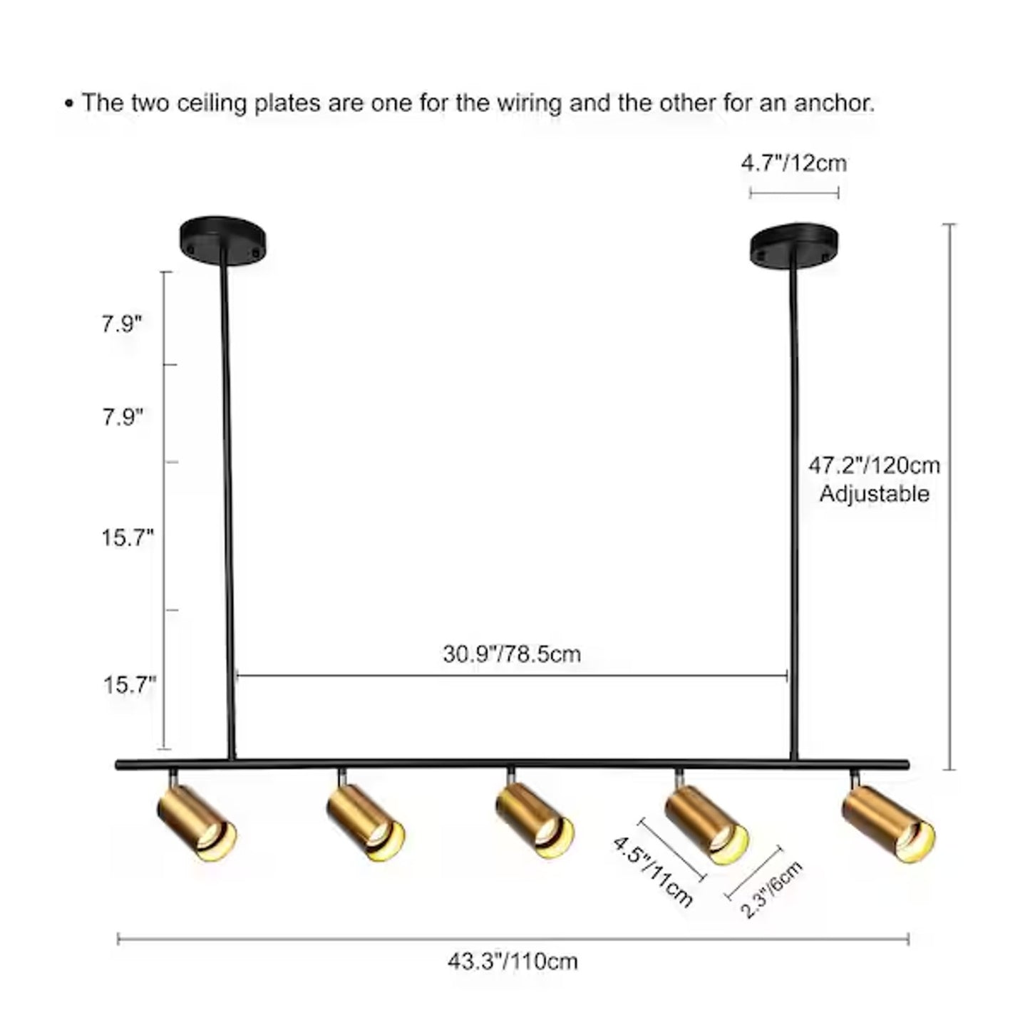 Modern 5-Light Black Gold Flexible Track Lighting Ceiling Spot Fixture