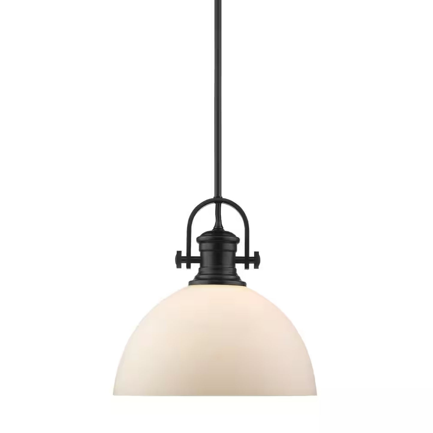 Pair of 2 Golden Lighting Hines Black Pendant Lights 13.5" Large Opal Glass 3118