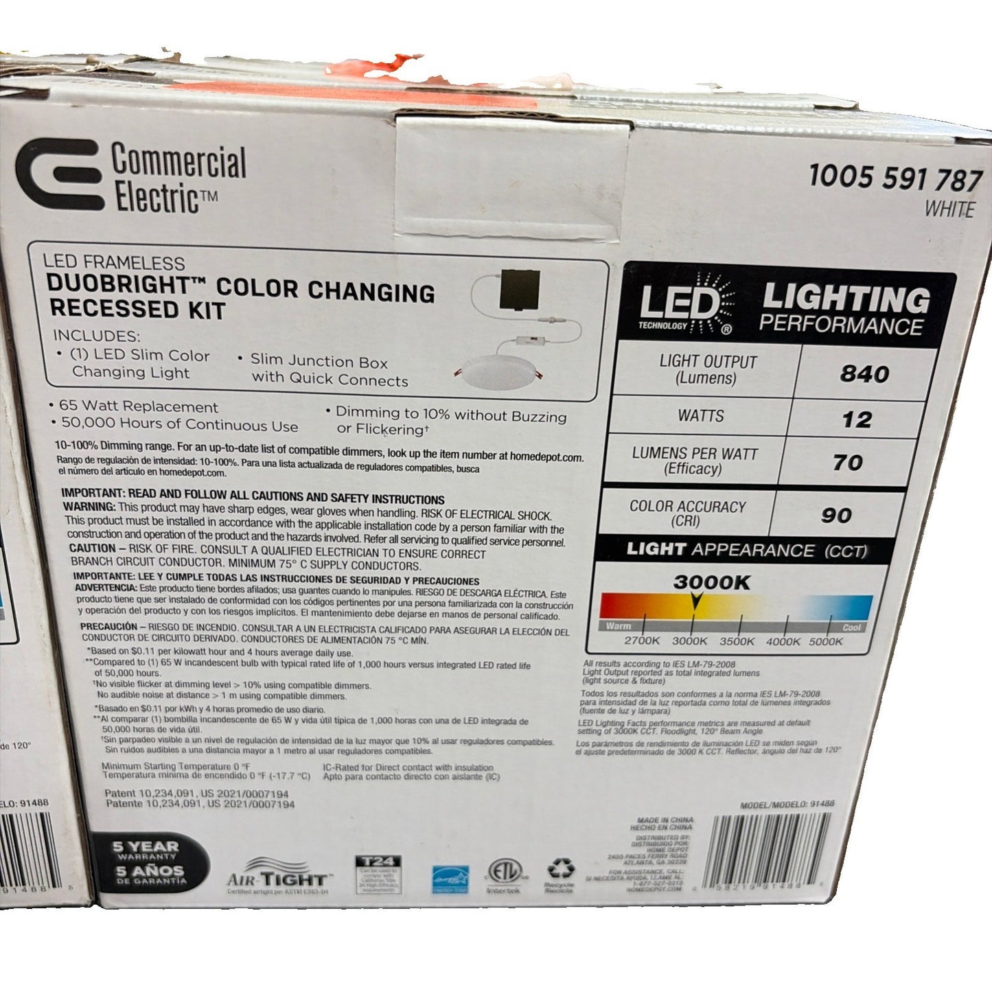 Lot Of 8: Commercial Electric 6” LED Rimless Canless Recessed Lights Duobright