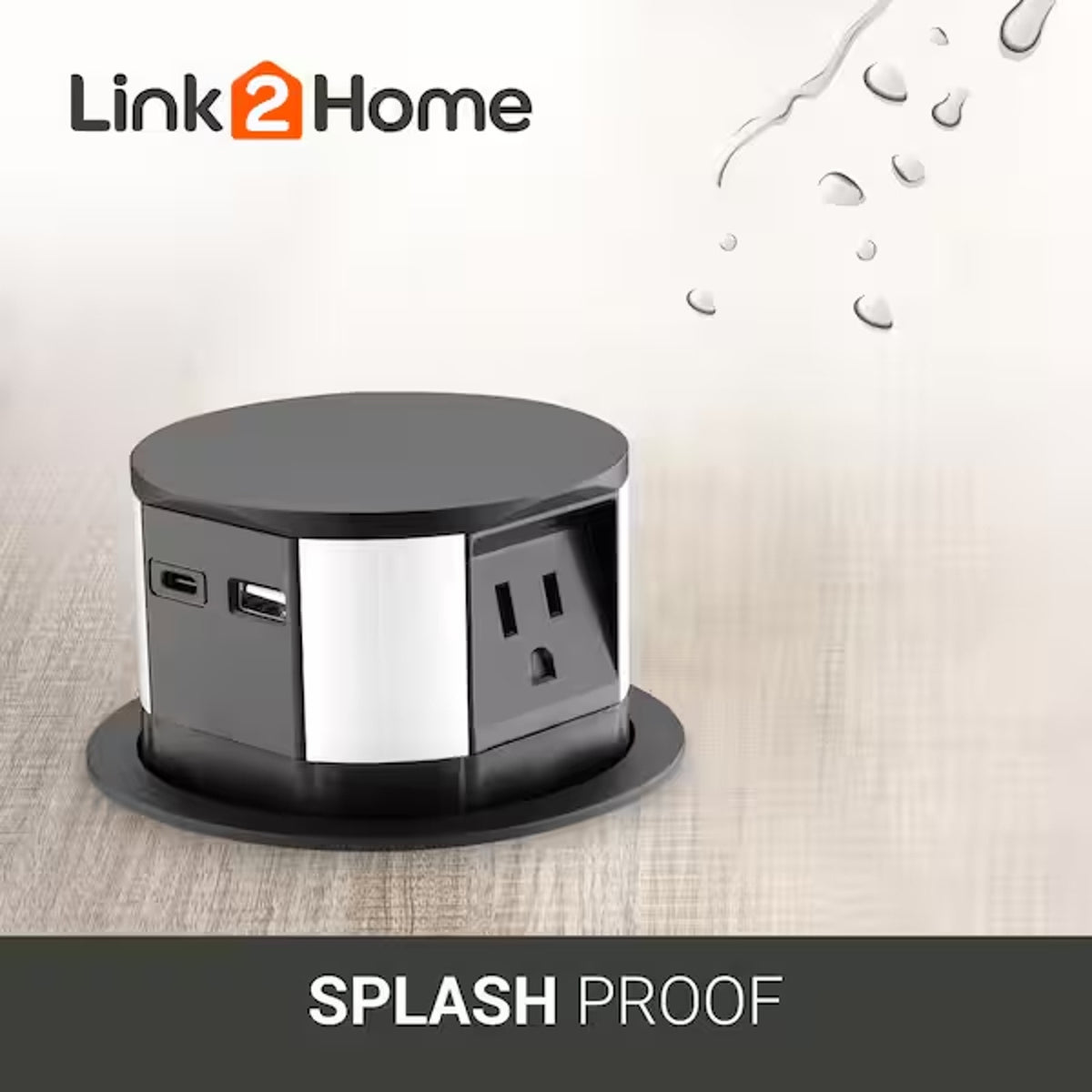 Link2Home Pop-Up Outlet 3 AC 2 USB Type-C 10W Wireless Charger EM-PU-150E
