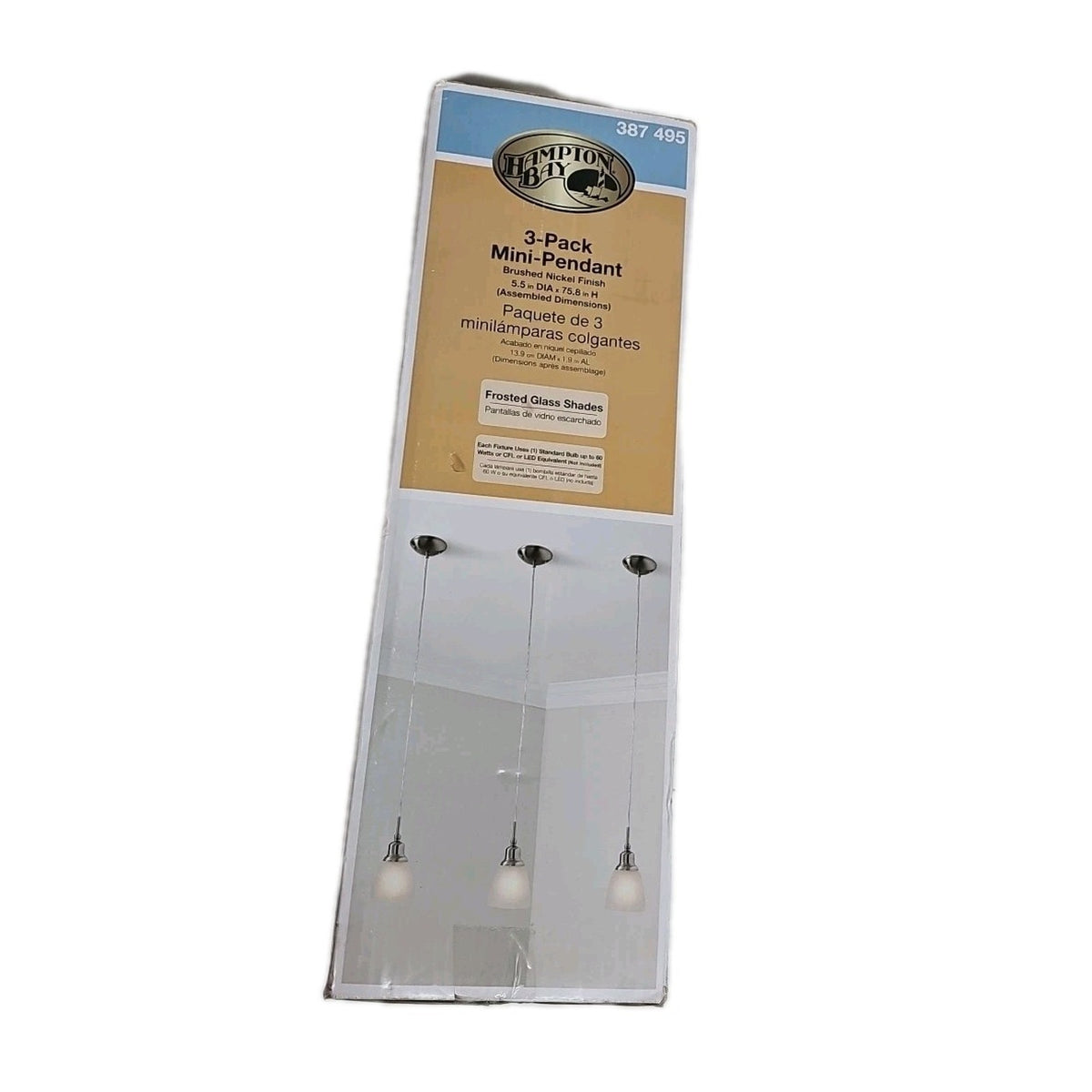 3 Pack - Hampton Bay 1-Light Brushed Nickel Mini Pendant w/ Frosted White Glass