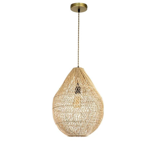 Hailey 1-Light Rattan Pendant Light Brass Handmade Shade Modern Coastal