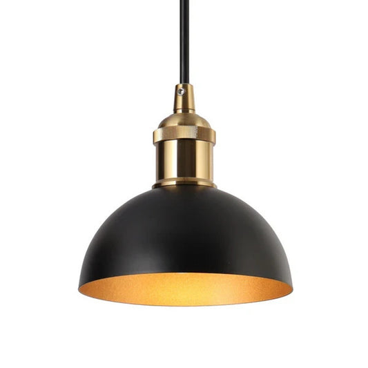 Set of 2 - ZEVNI Ryden 6" Mini Pendant Light Matte Black & Brass Gold Dome 2pack