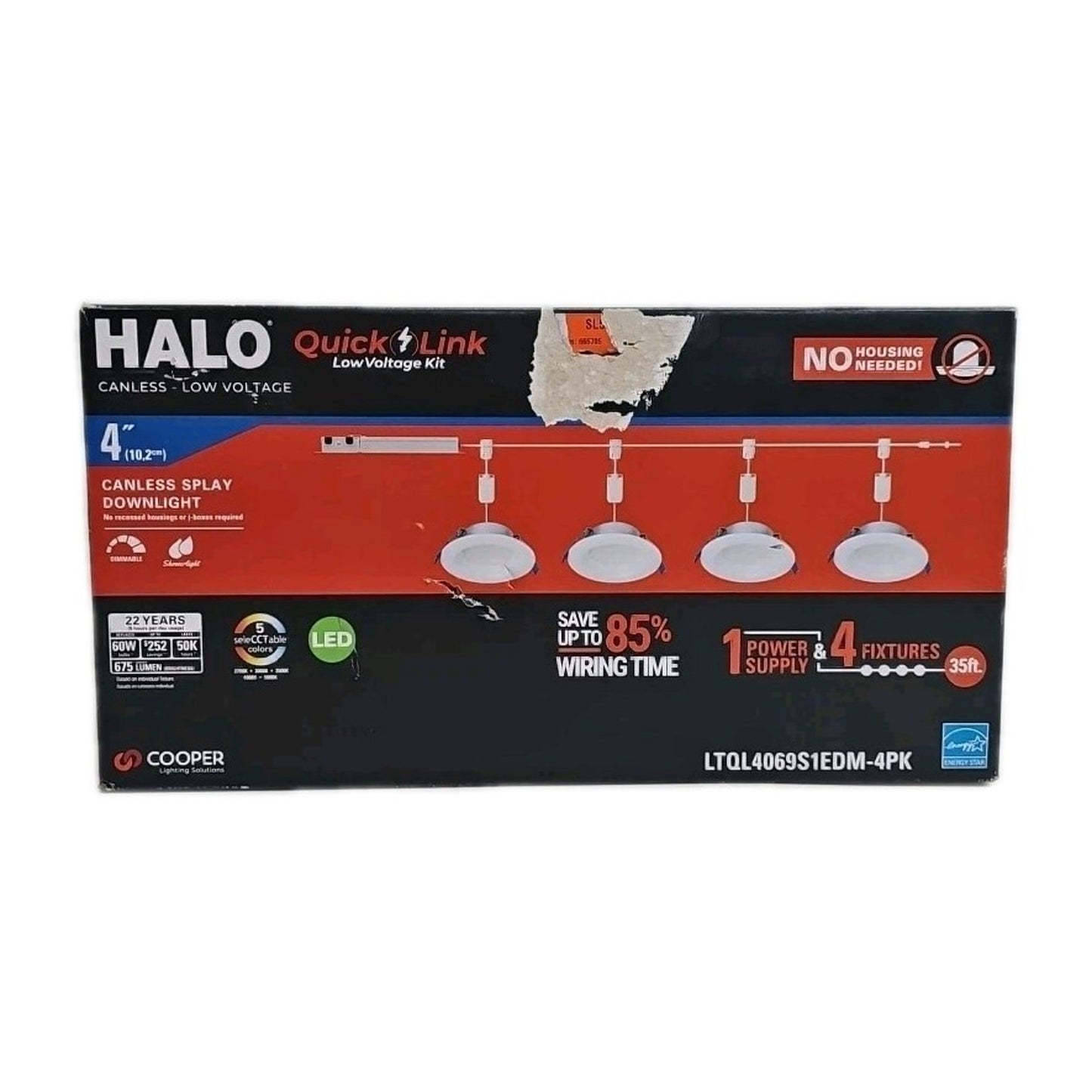 HALO 4 inch Quicklink Canless LED Downlight Selectable 2700-5000K, Dimable (4Pk)