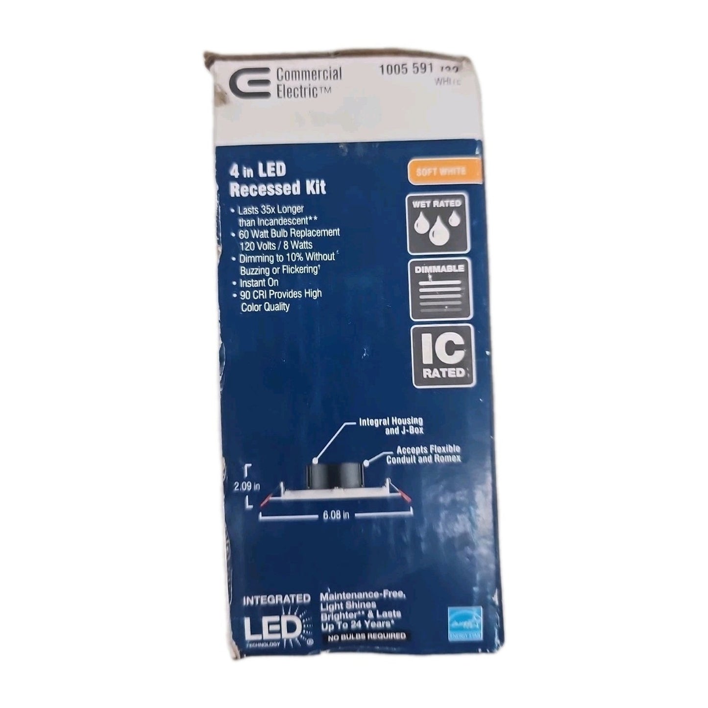 CE Box on Top Integrated LED 4 in Round Canless Recessed Light,White Soft White