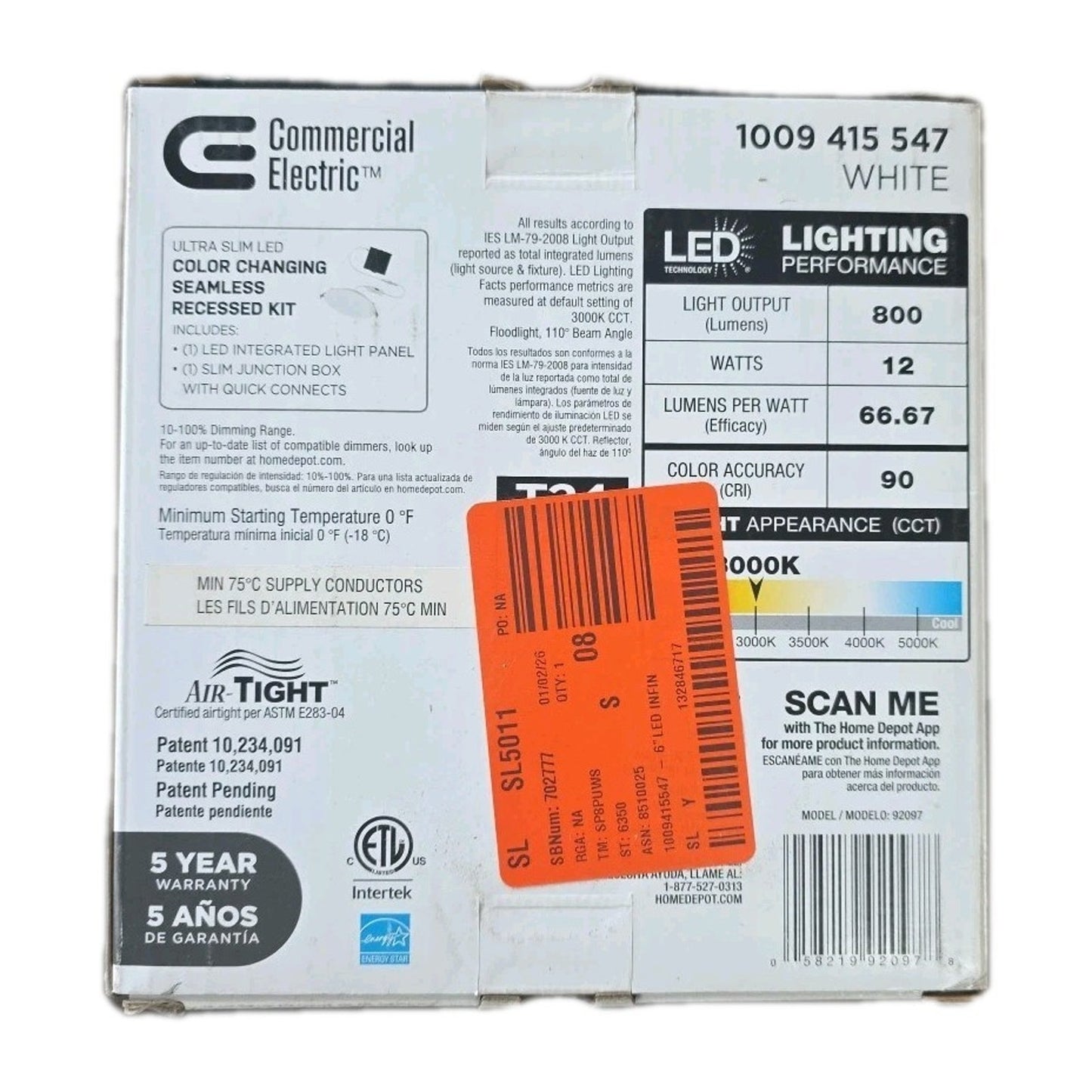 Lot Of 2 - Commercial Electric 6" InfinitiEdge LED Canless Recessed Light CCT
