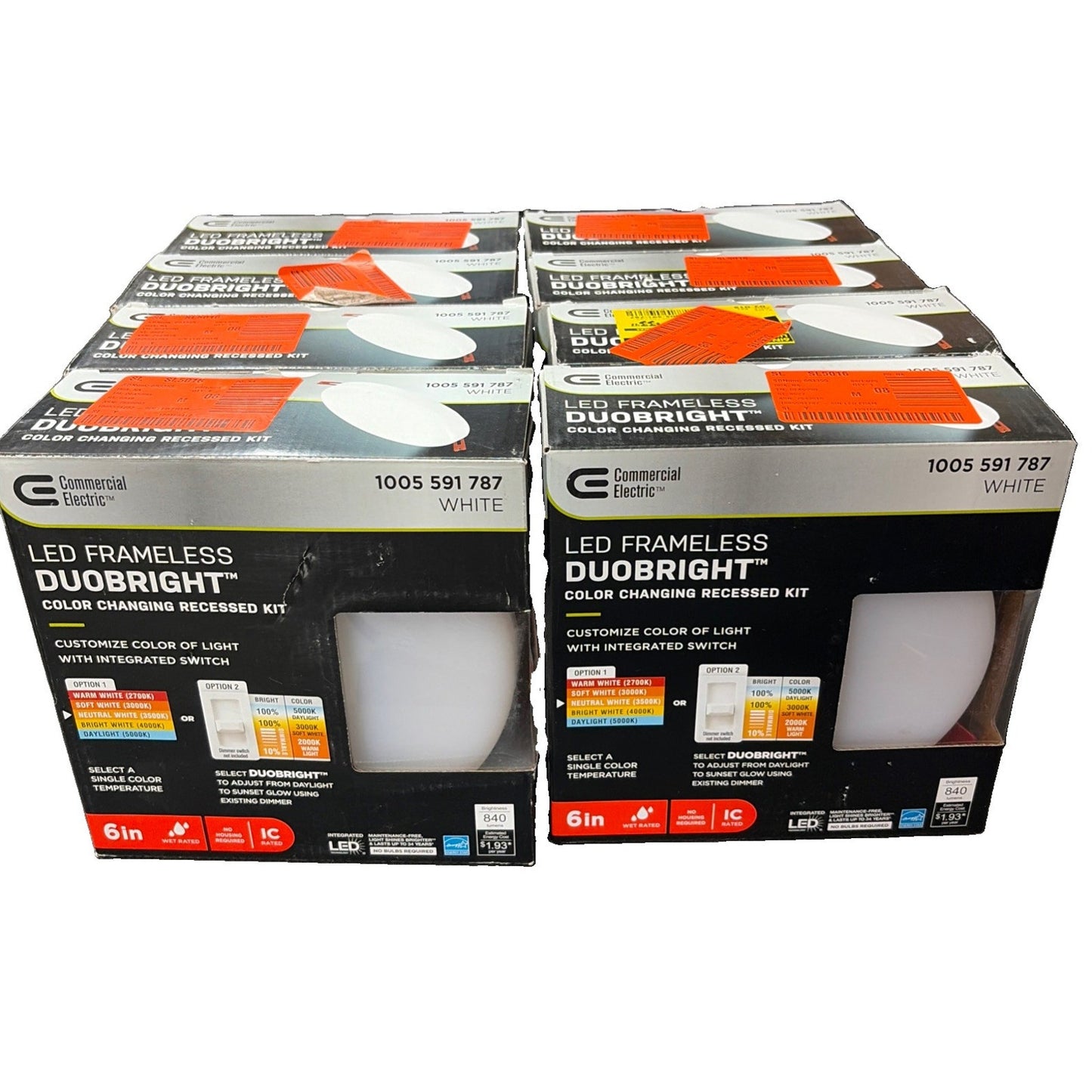 Lot Of 8: Commercial Electric 6” LED Rimless Canless Recessed Lights Duobright