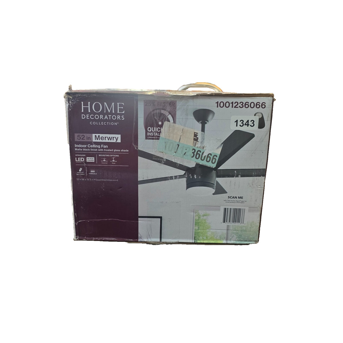 Home Decorators Merwry 52" Matte Black LED Ceiling Fan Remote SW1422MBK