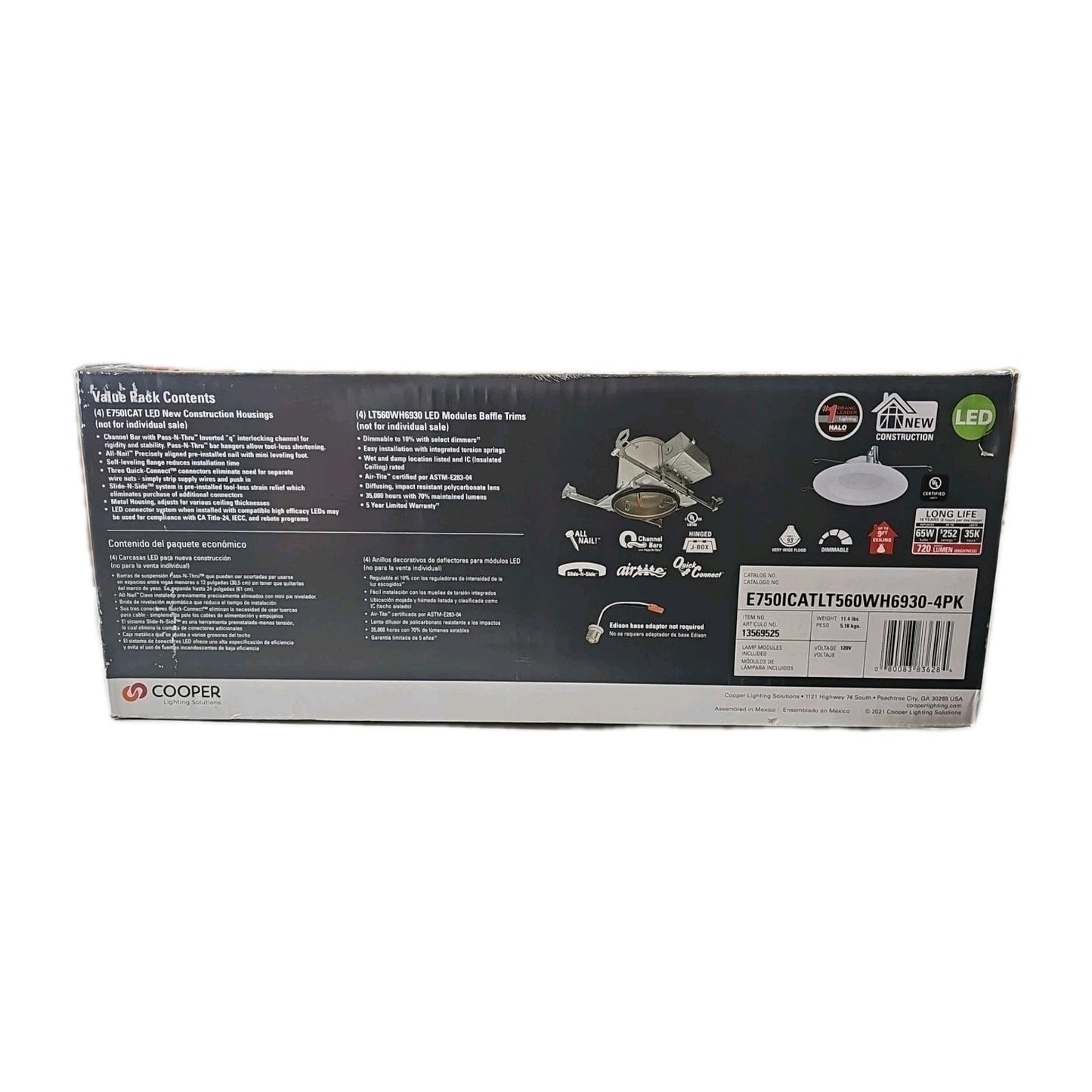 HALO LT 6" Adjustable CCT Canless IC Rated Dimmable Recessed Light Kit 4-Pack