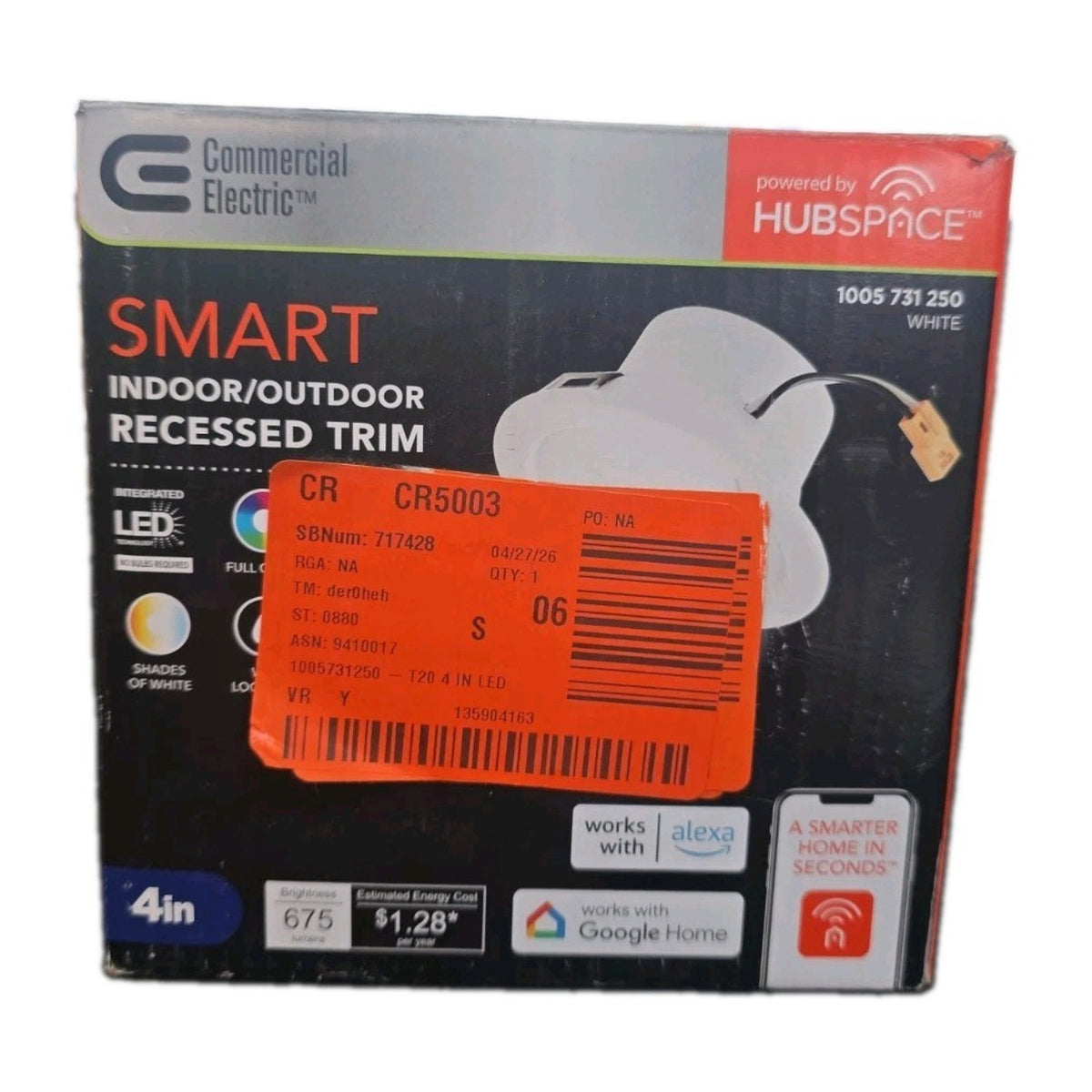 Commercial Electric 4" T20 Smart LED Recessed Trim WiFi Hubspace Adjustable CCT