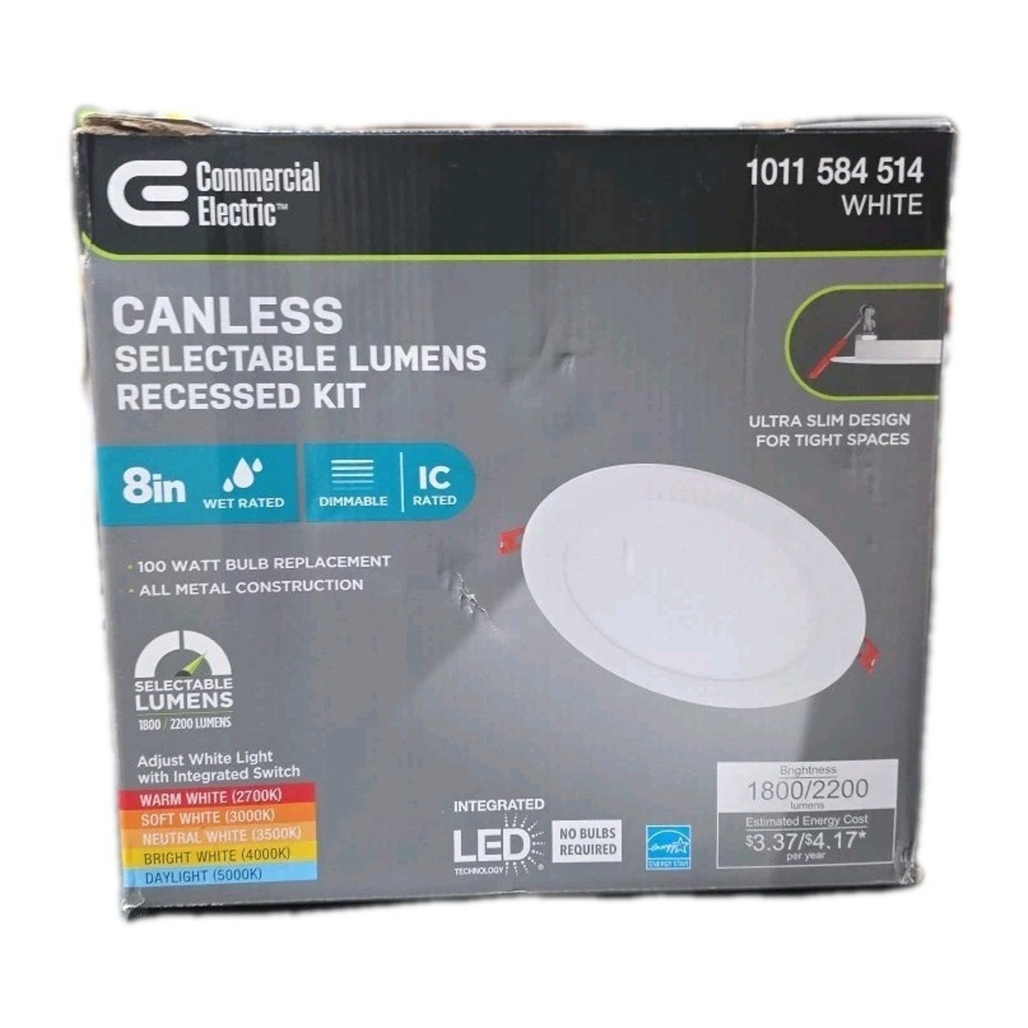 Commercial Electric 8" Ultraslim LED Canless Recessed Light Select CCT 92345