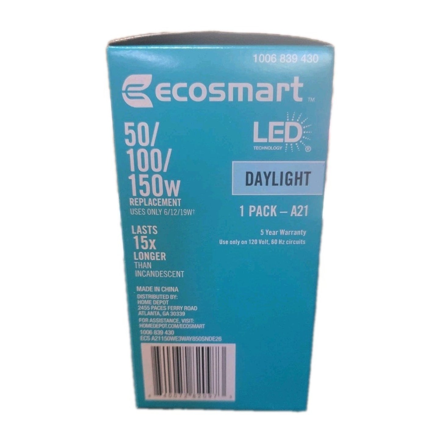 6-Pack EcoSmart A21 3-Way LED Light Bulbs 50/100/150W Equivalent Daylight 5000K