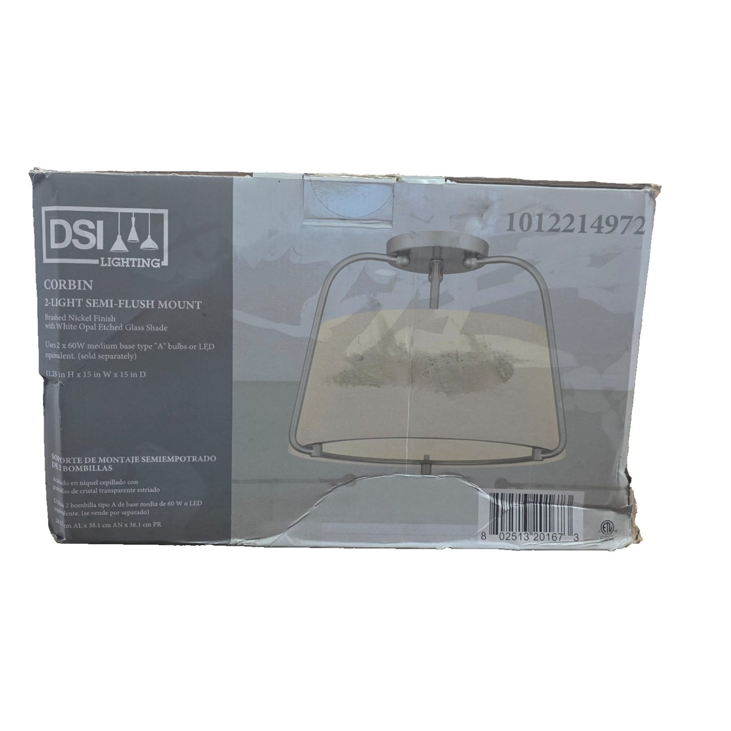 DSI Lighting Corbin 15" 2-Light Semi-Flush Mount Brushed Nickel Opal Glass