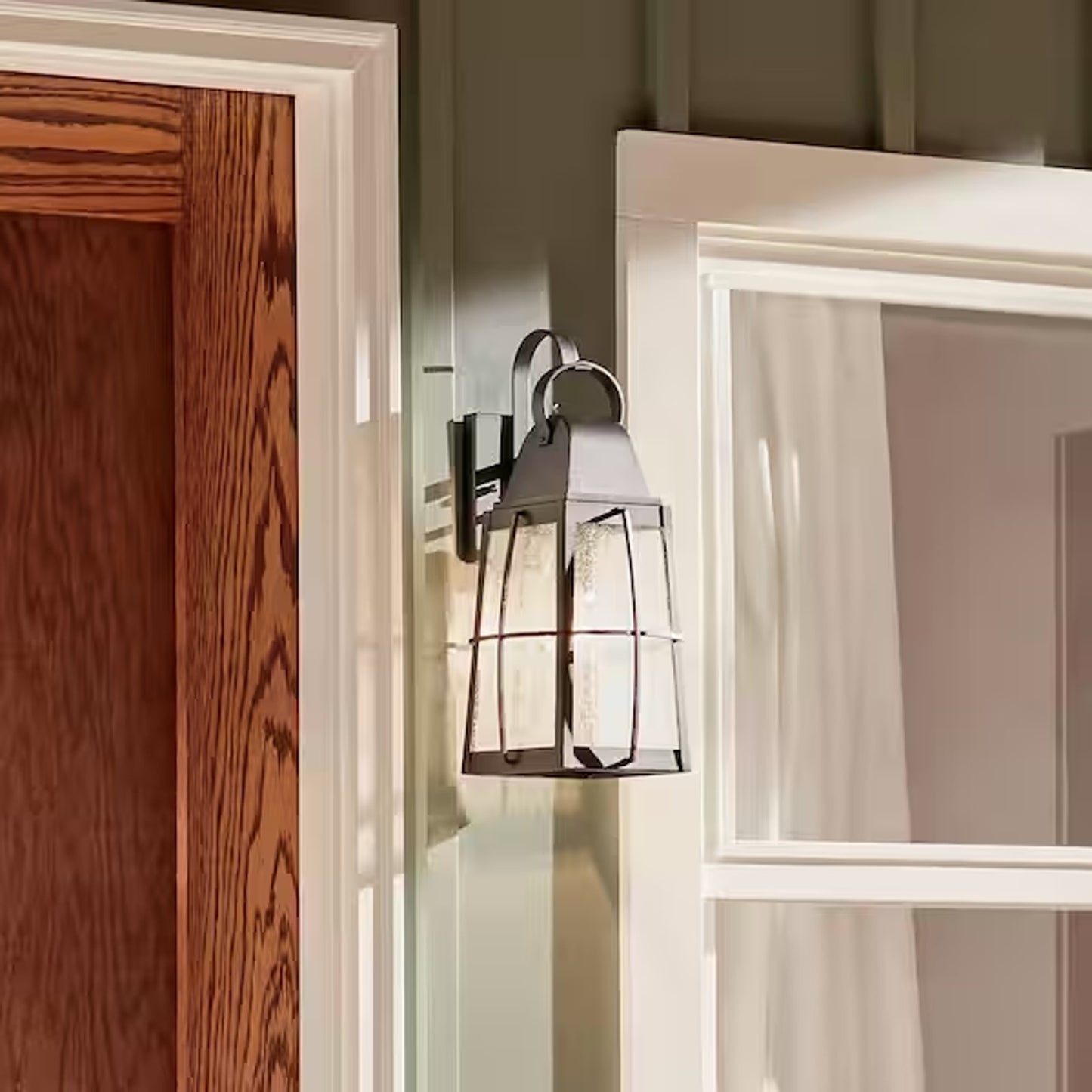 KICHLER Tolerand 18" Outdoor Wall Lantern Black Seeded Glass Sconce 49553BKT