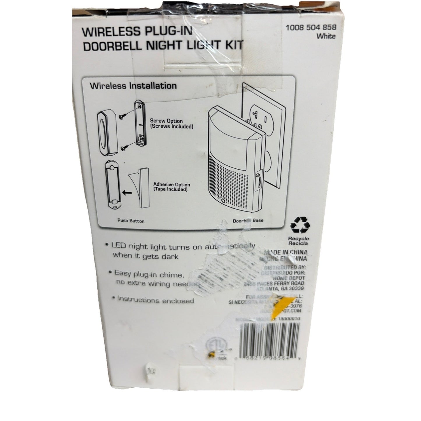 Defiant Wireless Doorbell Kit w/ LED Night Light & Wireless Push Button White