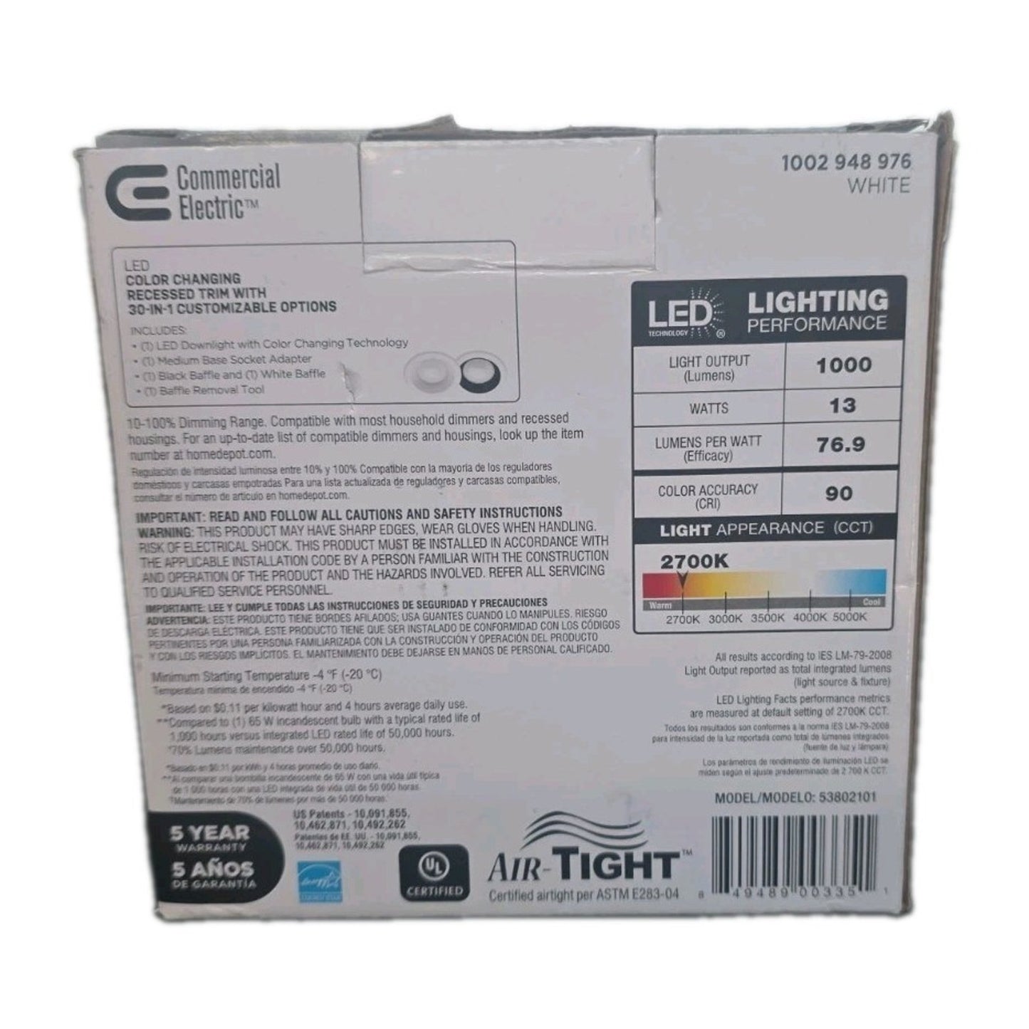 Commercial Electric 4" LED Recessed Trim 30 Lighting Options Adjustable CCT Dim