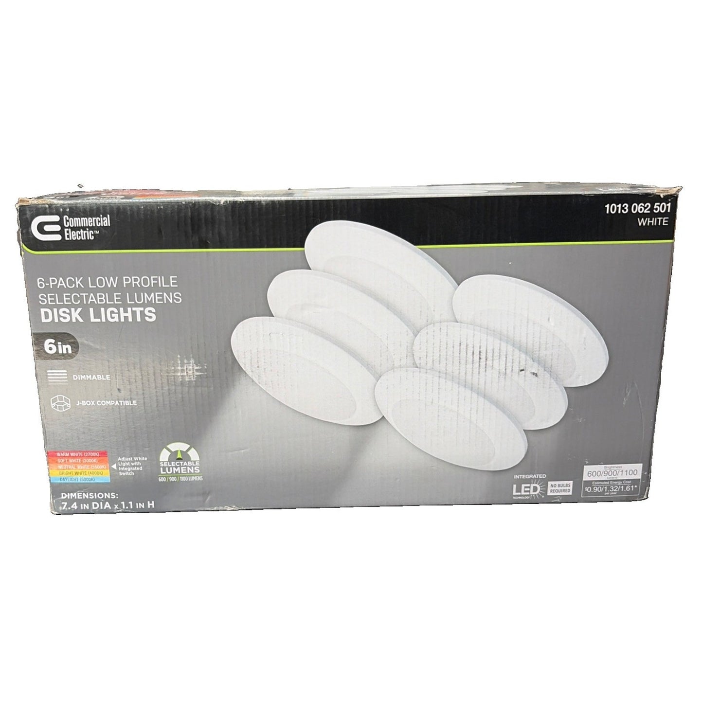 Commercial Electric 6 in White Disk Light LED Flush Mount Light Fixture (6-Pack)