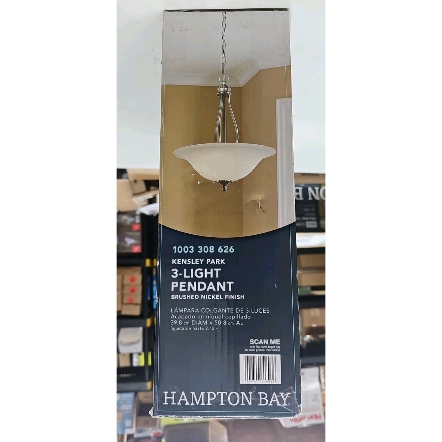 Hampton Bay Kensley Park 3-Light Brushed Nickel Pendant Frosted Glass Shade