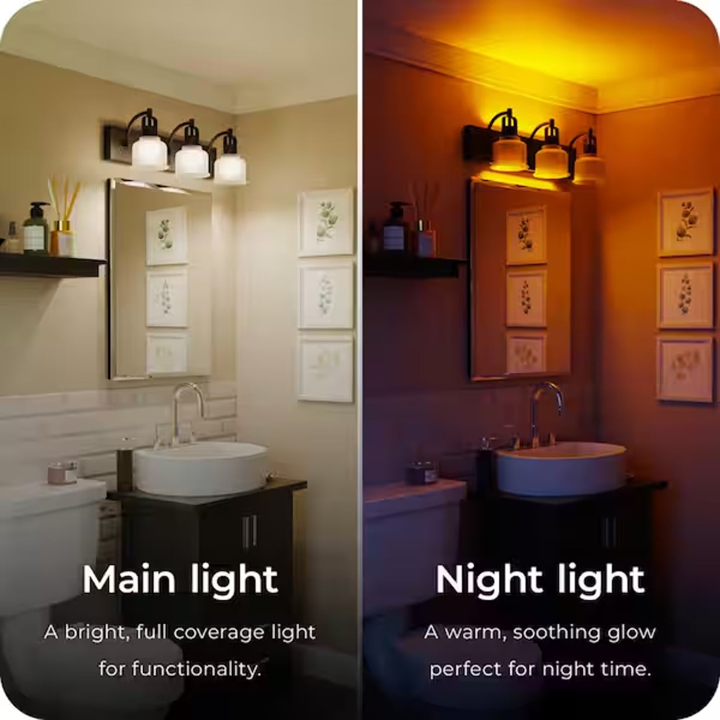 Globe Rockhill 22" 3-Light LED Vanity Light Matte Black Night Light Dimmable
