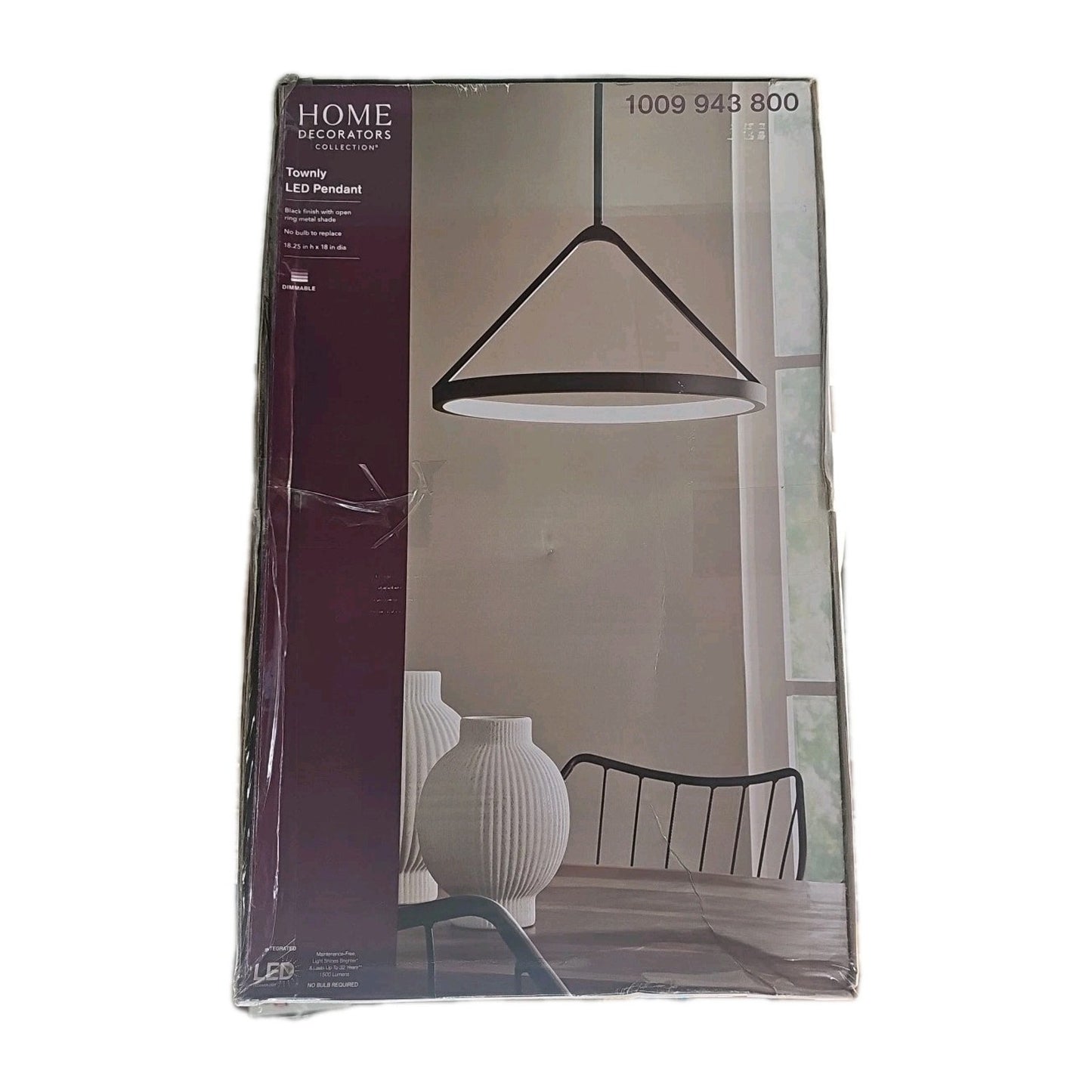 Home Decorators Townly 35-Watt 1-Light Satin Black LED Pendant Light Metal Ring