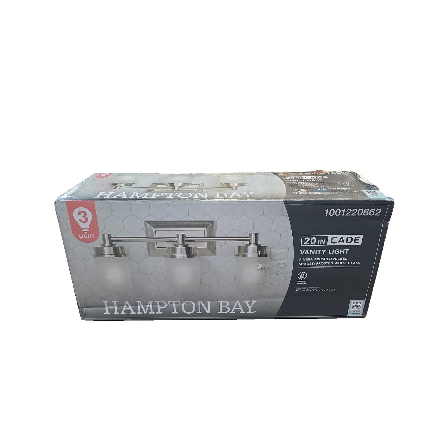Hampton Bay Cade 20.25" 3-Light Bathroom Vanity Light Brushed Nickel Frosted