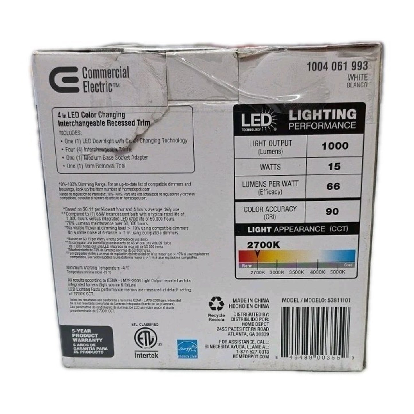Commercial Electric 4" LED Color Changing Recessed with Interchangeable Trims...