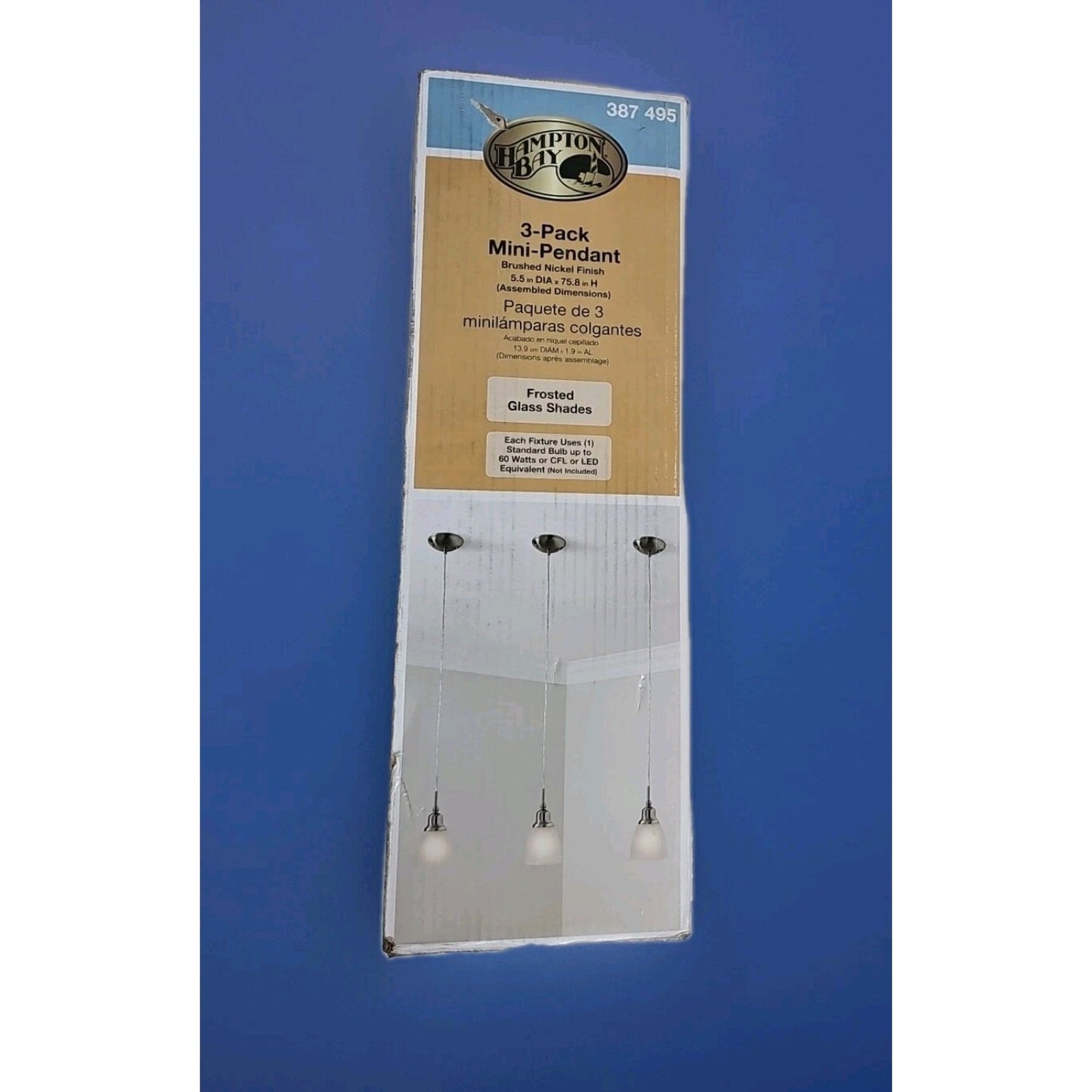 3 Pack - Hampton Bay 1-Light Brushed Nickel Mini Pendant w/ Frosted White Glass