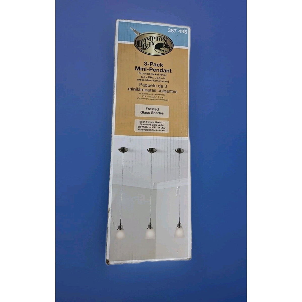 3 Pack - Hampton Bay 1-Light Brushed Nickel Mini Pendant w/ Frosted White Glass
