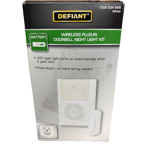 Defiant Wireless Doorbell Kit w/ LED Night Light & Wireless Push Button White