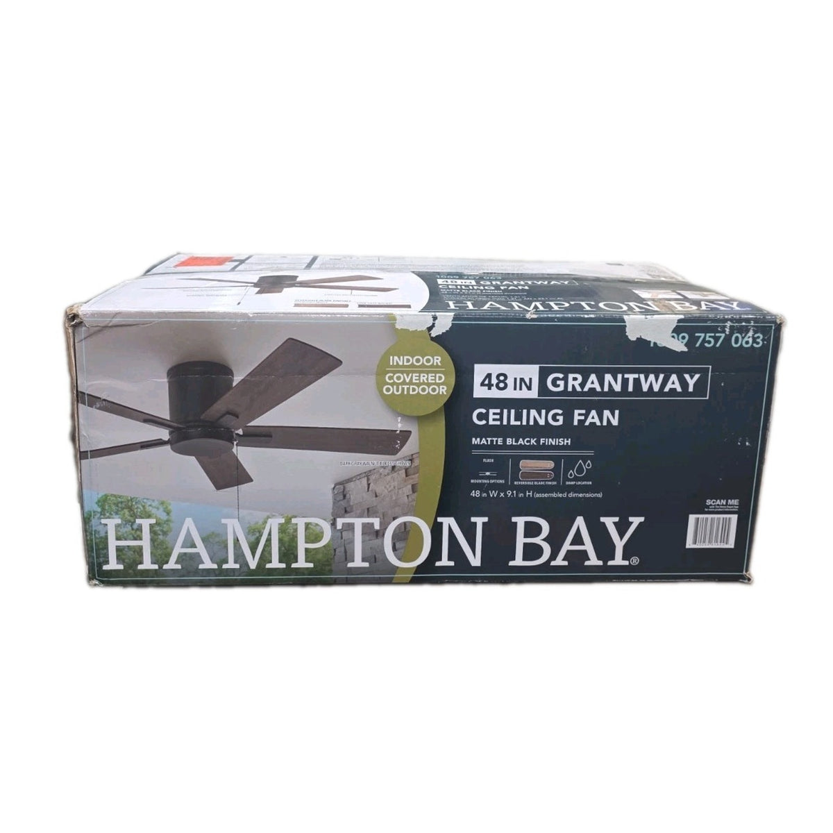 Hampton Bay Grantway 48" Matte Black Low Profile Ceiling Fan Outdoor RD5114B-MBK