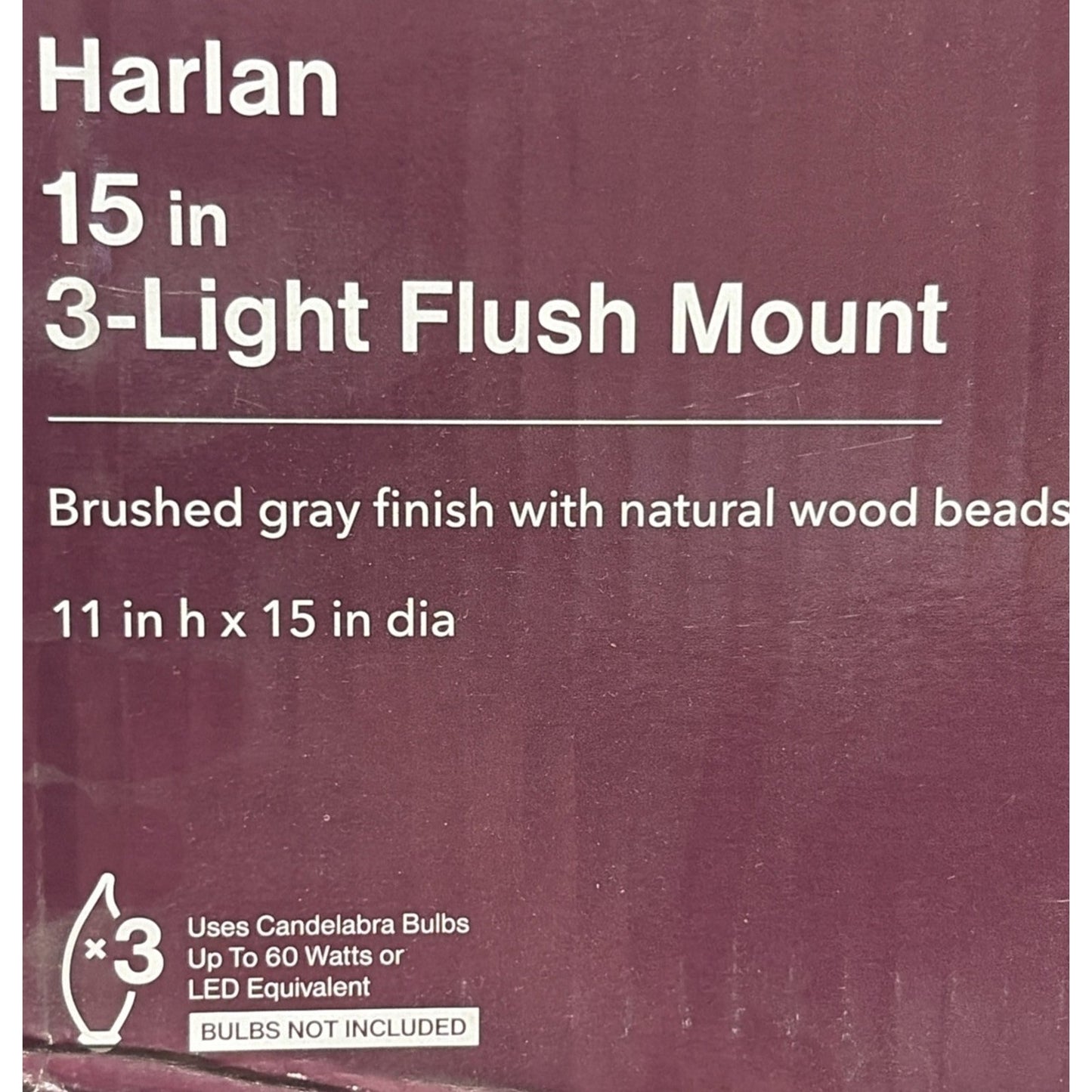 Harlan 15 in. 3-Light Grey Flush Mount Ceiling Light Natural Wood Beads NEW