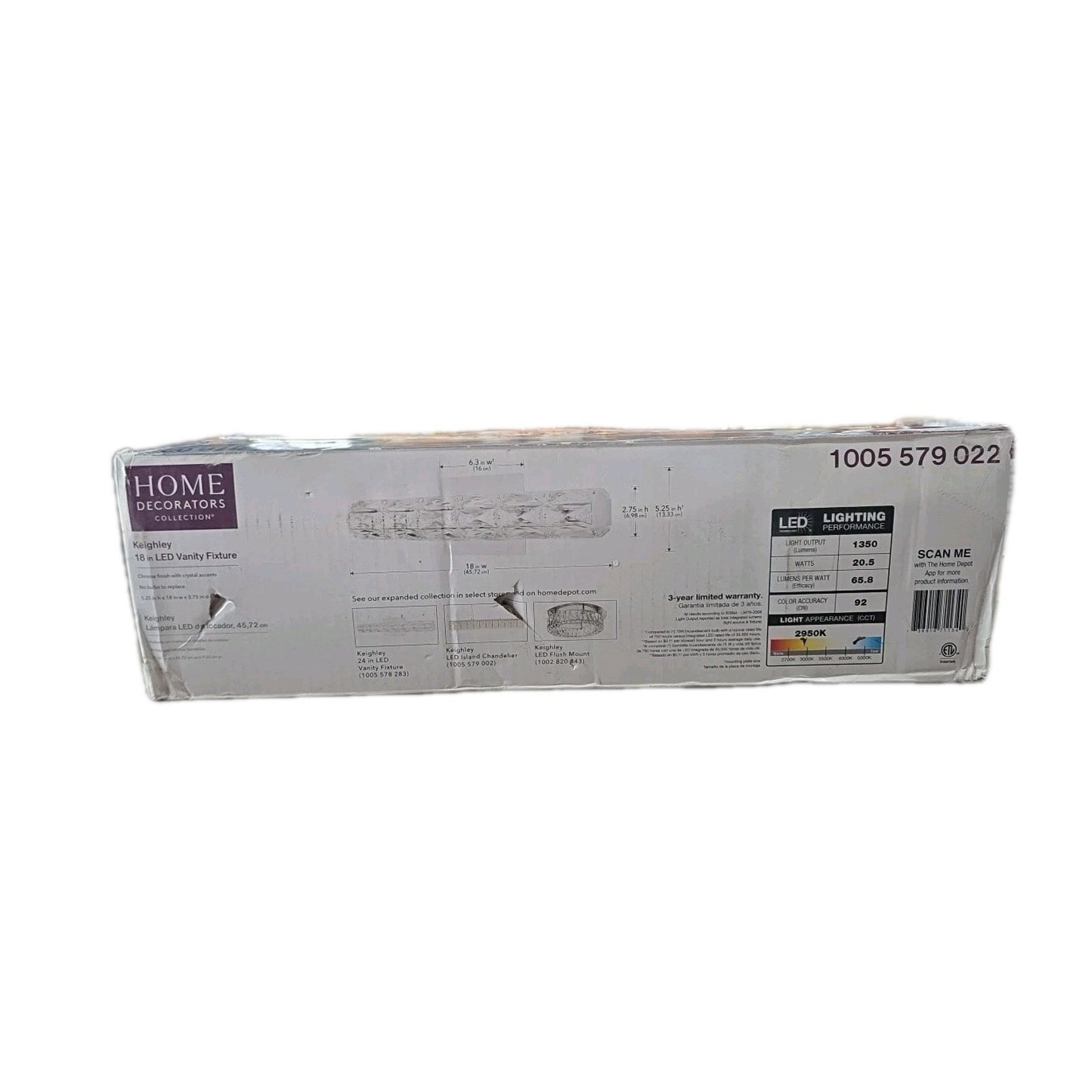 Home Decorators Keighley 18" LED Chrome Crystal Vanity Light 4151-NDM-18