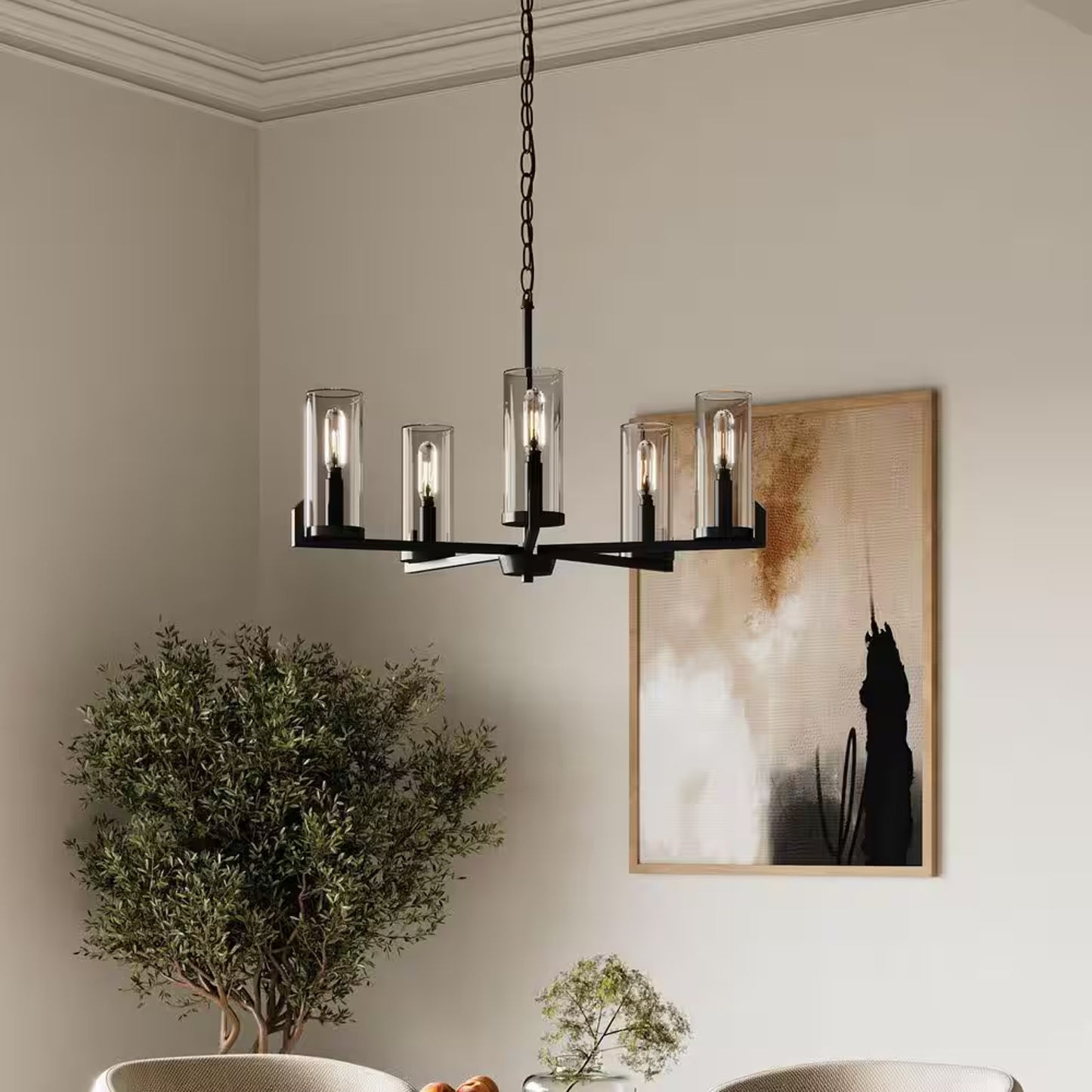 Progress Lighting Pellum 25" 5-Light Matte Black Chandelier Clear Glass