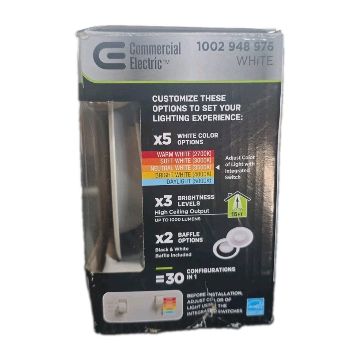 Commercial Electric 4" LED Recessed Trim 30 Lighting Options Adjustable CCT Dim