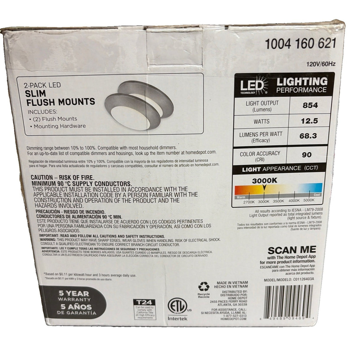 Commercial Electric 7in LED Slim Flush Mount 2-Pack Brushed Nickel 3000K(2-Pack)
