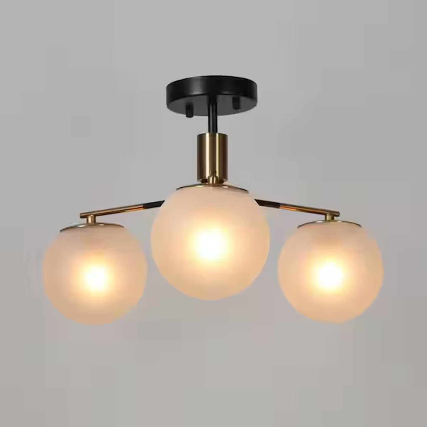 LNC Modern 19" 3-Light Semi-Flush Mount Ceiling Light Black Brass Frosted Globe