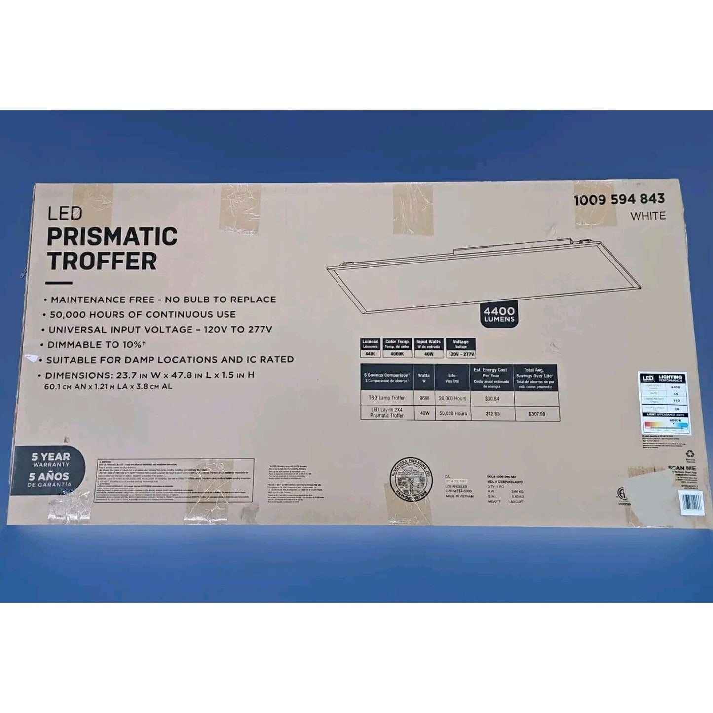 2 ft. x 4 ft. 4400 Lumens Integrated LED Panel Light, 4000K