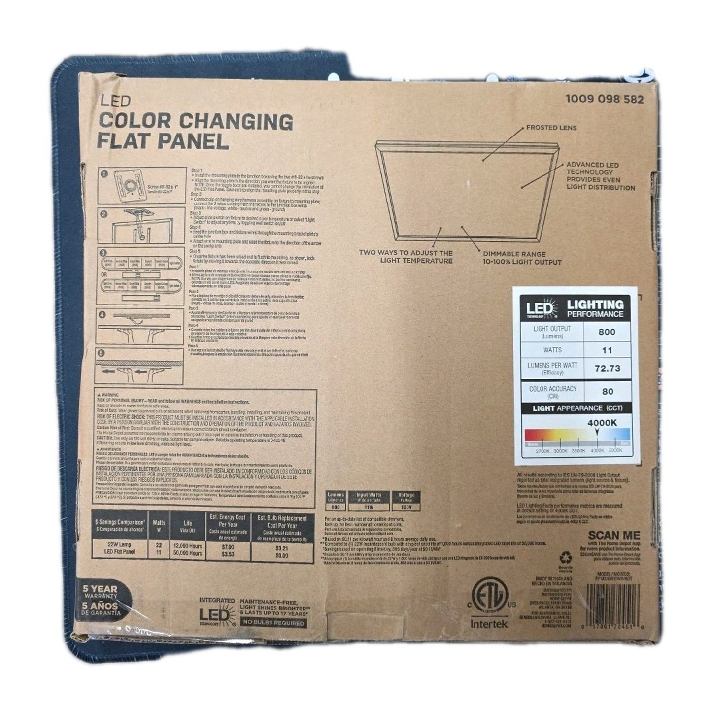 Commercial Electric LED Color Changing Flat Panel 1 ft x 1 ft 1009 098 582