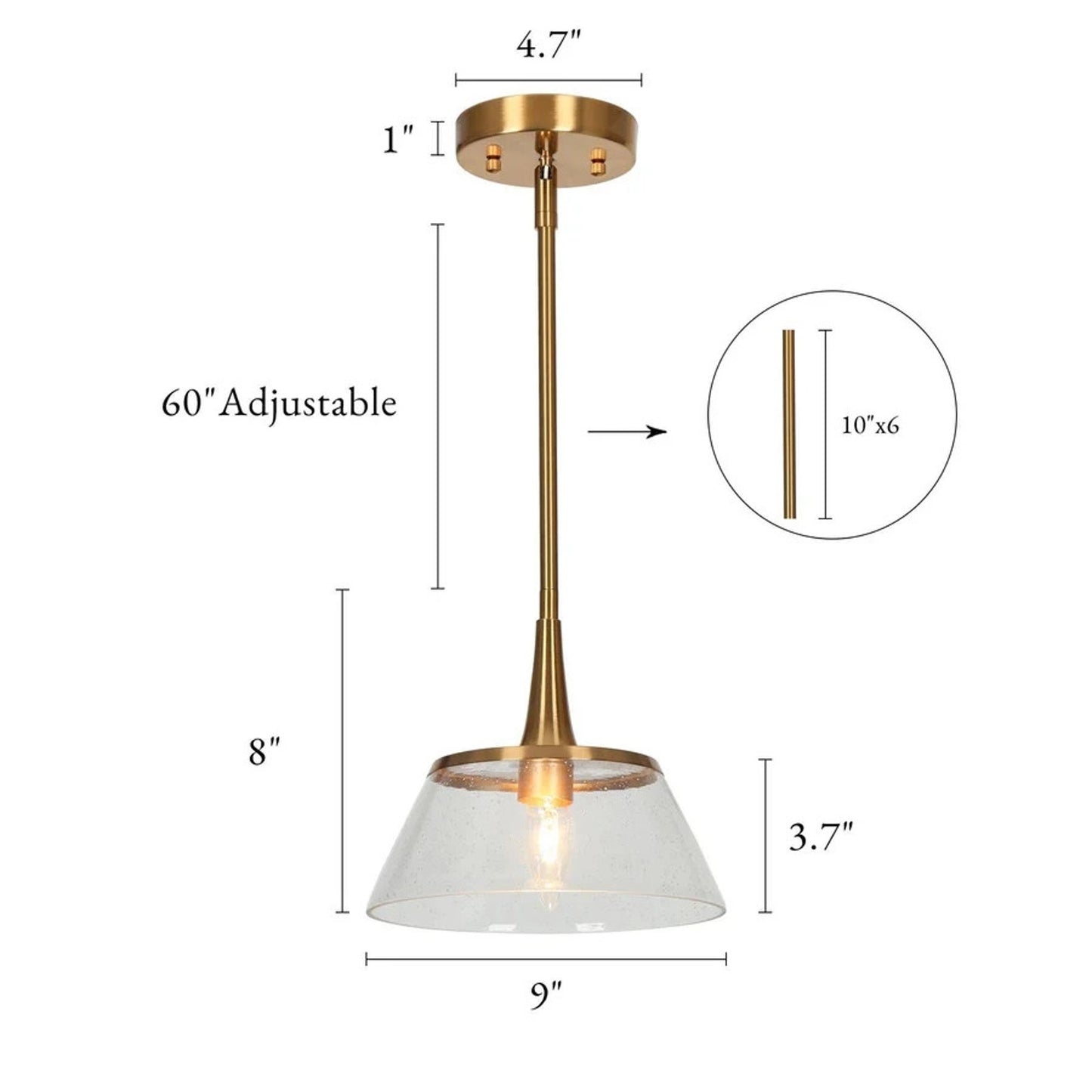 LNC Quoridan 1-Light Brass Pendant Light Seeded Glass Drum Kitchen Island Modern