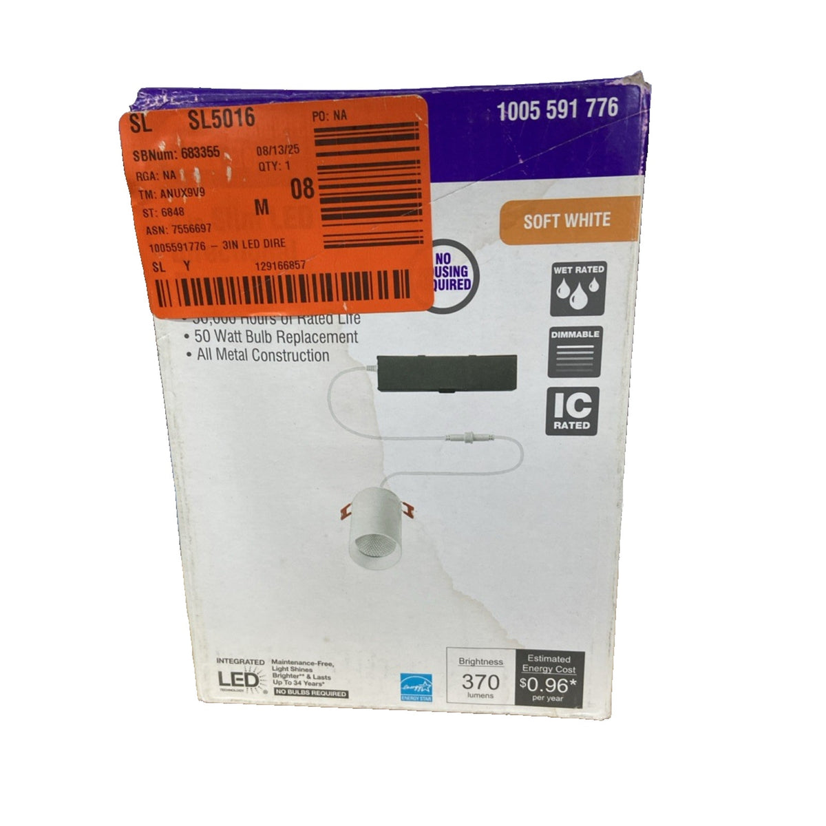 Commercial Electric Cylinder LED 3" Round Canless Recessed Light, Soft White