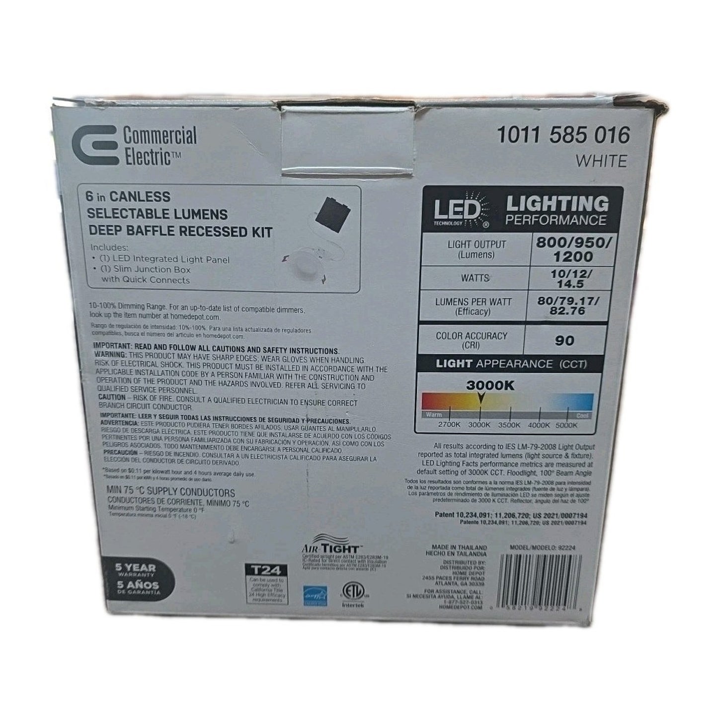 Commercial Electric Elite 6" LED Canless Recessed Light DuoBright 3-Level Lumen