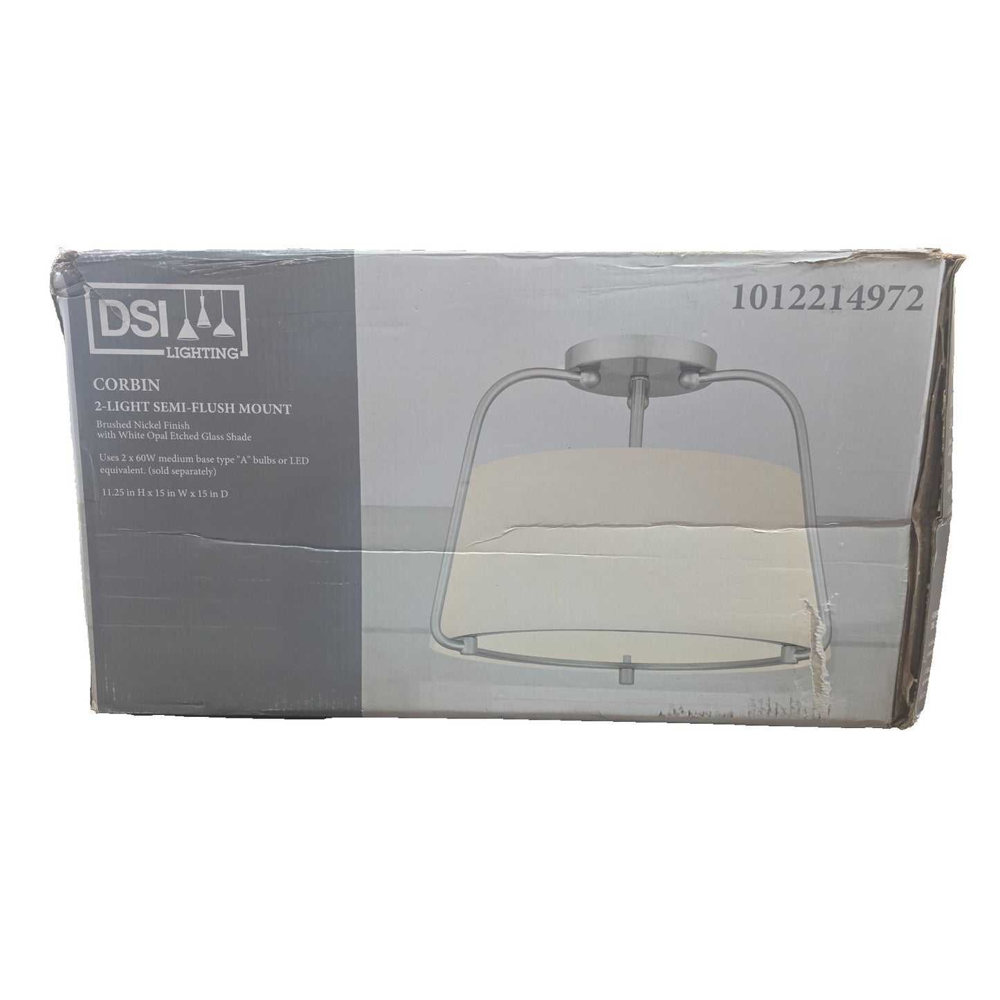 DSI Lighting Corbin 15" 2-Light Semi-Flush Mount Brushed Nickel Opal Glass